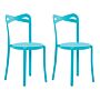 Set Of 2 Garden Chairs Blue Polypropylene Lightweight Weather Resistant Plastic