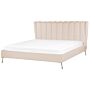 Bed Frame Beige Velvet Upholstery Golden Metal Legs Eu Super King Size 6ft With Usb Port Headboard