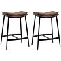 Homcom Breakfast Bar Stools Set Of 2, Microfibre Upholstered Barstools, Industrial Bar Chairs With Curved Seat And Steel Frame