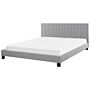 Panel Bed Light Grey Fabric Upholstery Eu Super King Size 6ft With Slatted Base Headboard