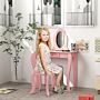 Zonekiz Kids Dressing Table With Mirror And Stool, Girls Vanity Table Makeup Desk With Drawer, Cute Animal Design, For 3-6 Years - Pink