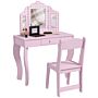 Aiyaplay Kids Dressing Table Sets With Stool And Tri-fold Mirror, Drawer For Playroom, Bedroom - Pink