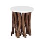 Side Table White Round Top Dark Teak Wood Tree Branch Base