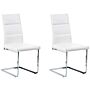 Set Of 2 Dining Chairs White Faux Leather Upholstered Cantilever Silver Legs Armless