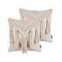 Decorative Cushion Set Of 2 Beige Cotton Macramé 45 X 45 Cm With Tassels Rope