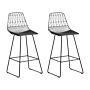 Set Of 2 Bar Chairs Black Steel Frame Faux Leather Seat Counter Height Slatted Back