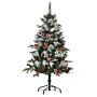 Homcom 4ft Artificial Snow Dipped Christmas Tree Xmas Pencil Tree Holiday Home Party Decoration With Foldable Feet Red Berries White Pinecones, Green