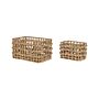 Set Of 2 Baskets Light Water Hyacinth Metal Frame Handmade Home Accessory Small Storage