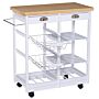 Homcom Rolling Kitchen Island Trolley Cart Drawer Shelves Basket Wheels W/ 6 Bottle Wine Rack White