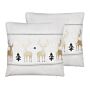 Set Of 2 Scatter Cushions Off-white Cotton 45 X 45 Cm Gold Foil Print Reindeer Christmas