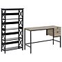 Home Office Set Desk Bookcase Light Wood And Black Mdf Steel Legs Shelves Drawers