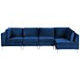 Left Hand Modular Corner Sofa Blue Velvet 5 Seater L-shaped Silver Metal Legs