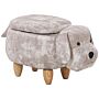 Kids Animal Stool Beige Velvet Footstool With Storage Wooden Legs Children Seat