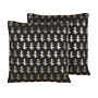 Set Of 2 Cushions Black Cotton 45 X 45 Cm Gold Foil Christmas Tree Pattern With Filling