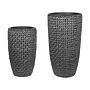 Set Of 2 Plant Pots Black Pe Rattan Round With Plastic Insert