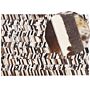 Area Rug Brown And White Cowhide Leather 160 X 230 Cm Herringbone Pattern Patchwork