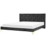 Upholstered Bed Frame Black Velvet Eu Super King Size 180x200 Cm 6ft Headboard Golden Legs Beliani