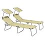 Outsunny Outdoor Foldable Sun Lounger Set Of 2, 4 Level Adjustable Backrest Reclining Sun Lounger Chair With Angle Adjust Sun Shade Awning Beige