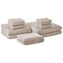 Set Of 9 Towels Beige Cotton Zero Twist Guest Hand Bath Towels And Bath Mat