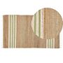 Area Rug Beige And Green Jute 80 X 150 Cm Rectangular Dhurrie With Tassels Striped Pattern Handwoven