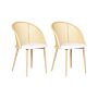 Set Of 2 Accent Dining Chairs Metal Light Wood Effect Frame Beige Fabric Seat Viennese Braid Backrest Retro Seating Beliani