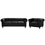 Chesterfield Living Room Set Black Velvet Fabric Upholstery Dark Wood Legs 3 Seater Sofa + Armchair Contemporary Beliani