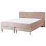 Divan Bed Beige Velvet Upholstery Eu Super King Size 6ft Continental With Mattress Headboard Box Springs