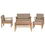 5 Piece Garden Set Light Wood With Light Grey Cushions Sofa Armchair Coffee Table