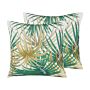 Set Of 2 Outdoor Cushions Multicolour Polyester Square 45 X 45 Cm Palm Leaf Motif