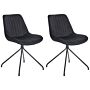 Set Of 2 Dining Chairs Black Velvet Upholstery Tufted Armless Black Cross Base Steel Frame