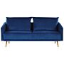 Sofa Navy Blue Velvet 3 Seater Back Cushioned Seat Metal Golden Legs