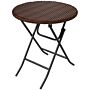 Outsunny Foldable Pe Rattan Outdoor Coffee Table, Metal Frame Wicker Round Side Table, Coffee Table Side Table For Lawn, Mixed Brown