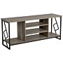 Tv Stand Dark Wood Finish For Up To 60ʺ Tv Black Metal Frame Media Unit With Open Shelves