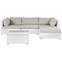 2 Piece Garden Sofa Set White W/ Beige Cushions 5 Seater Corner Coffee Table