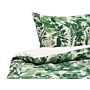 Duvet Cover And Pillowcase Set Green And White Cotton Blend 135 X 200 Cm Leaf Print