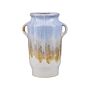 Flower Vase Blue With White Stoneware With Handles Decorative Piece Home Decor