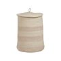 Storage Basket Light Beige And Pink Cotton Striped With Lid Laundry Bin Boho Accessories