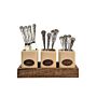 Knife, Fork & Spoon Ceramic Holder Set, With Mango Wood Tray