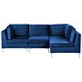 Left Hand Modular Corner Sofa Blue Velvet 4 Seater L-shaped Silver Metal Legs