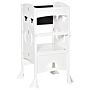 Homcom Kids Step Stool Toddler Kitchen Stool With Blackboard Lockable Handrail For Kids Kitchen Counter White