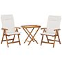 Garden Bistro Set Acacia Wood Table 2 Chairs With Off-white Cushions Uv Resistant Foldable