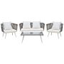 Garden Conversation Set White Pe Rattan Outdoor 4 Seater With Coffee Table Cushions