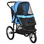 Pawhut Pet Stroller Dog Pram Foldable Dog Pushchair Cat Travel Carriage W/ Adjustable Canopy, Wheels, For Medium Small Pets, Blue