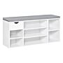 Homcom Shoe Bench With Seat Cushion Shoe Storage Cabinet With 7 Compartments Drawer Adjustable Shelves White And Grey