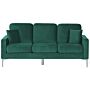 Sofa Green Velvet 3 Seater Cushioned Seat And Back Metal Legs With Throw Pillows