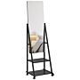 Homcom Free Standing Dressing Mirror, Rolling Full Length Mirror On Wheels With Adjustable Angle, Storage Shelves