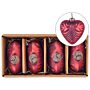 Set Of 4 Christmas Baubles Red Glass Hanging Heart Shaped Xmas Tree Balls Holiday Decor