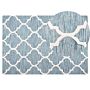 Rug Blue Wool 140 X 200 Cm Trellis Quatrefoil Pattern Hand Tufted Oriental Moroccan Clover