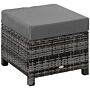 Outsunny Rattan Footstool Wicker Ottoman With Padded Seat Cushion Outdoor Patio Furniture For Backyard Garden Poolside Living Room 50x50x35cm Grey