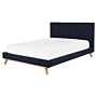 Eu King Size Bed Dark Blue Chenille 5ft3 Upholstered Frame Channel Tufted Headboard